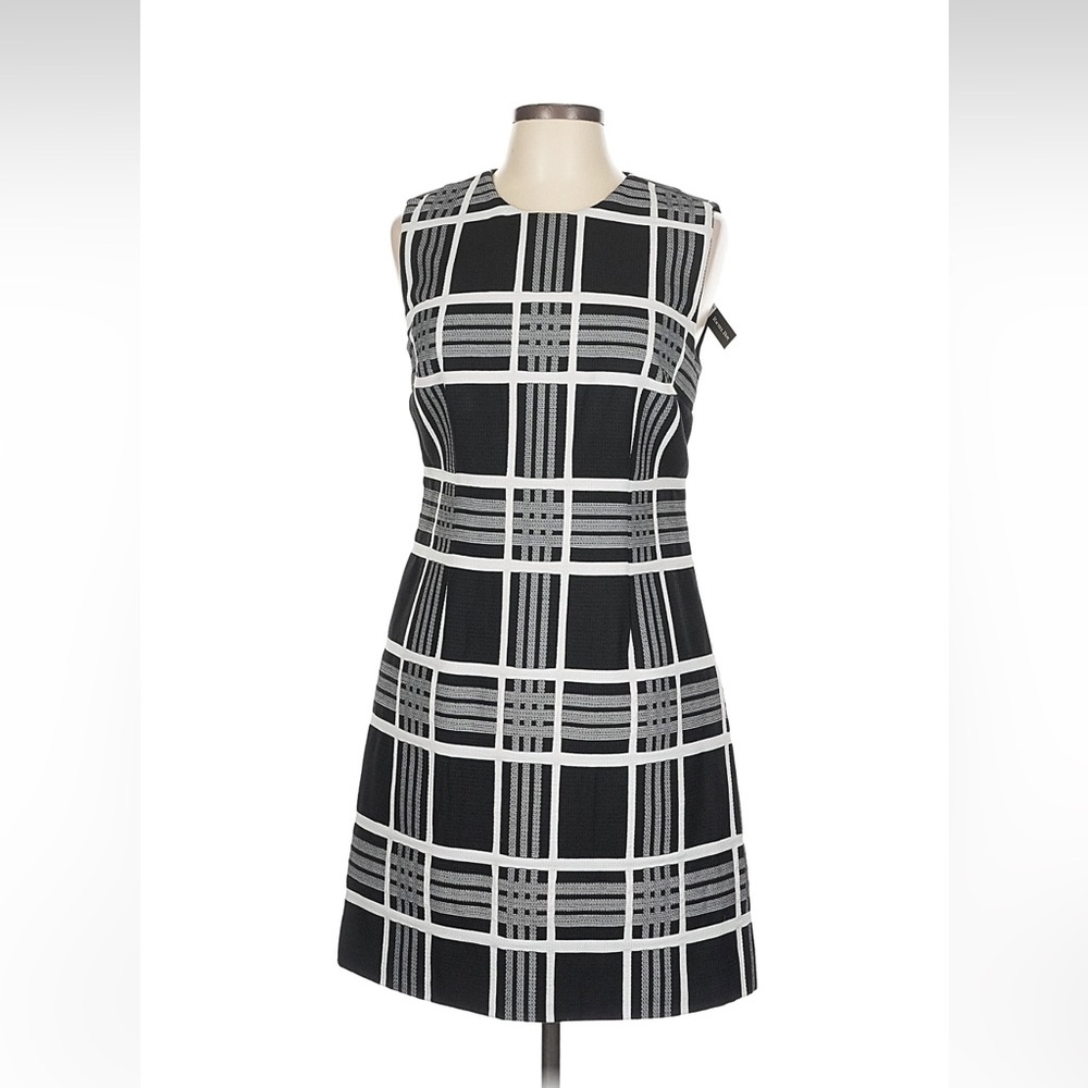 NWT RACHEL Rachel Roy Black and White Plaid Sleeveless Shift Dress
